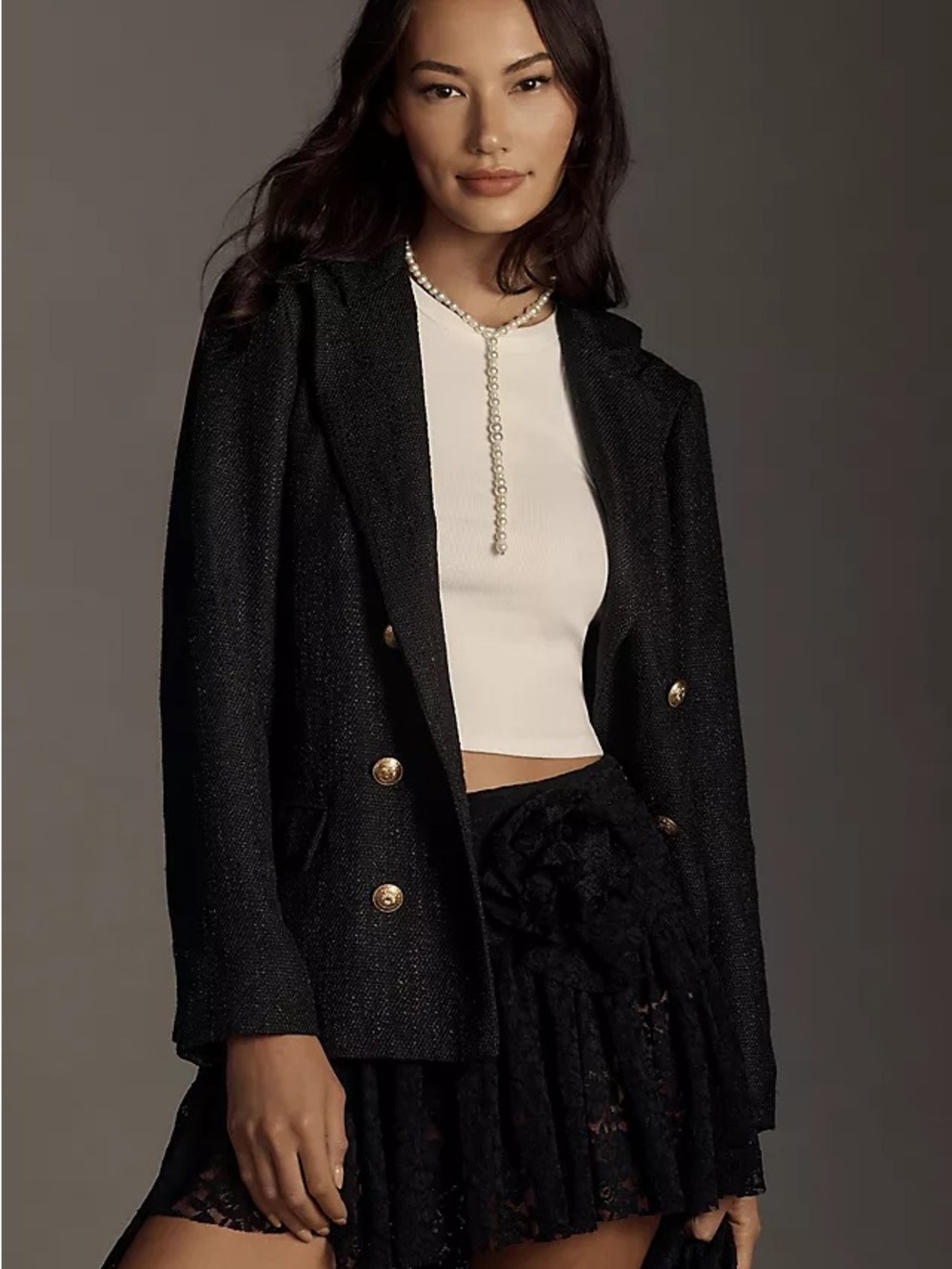 bishop + young Black Double-Breasted Blazer